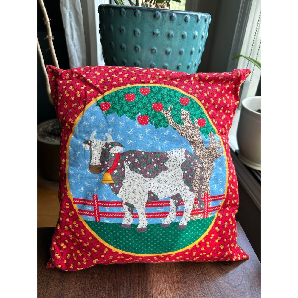 Vintage Throw Pillow Calico Cow Farmhouse Country decor